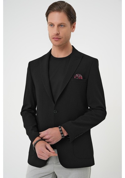 Efor Slim Fit Mono Yaka Torba Cep Çift Yırtmaçlı Casual Siyah Ceket C 711 Siyah Efor Slim Fit Mono Yaka Torba Cep Çift Yırtmaçlı Casual Siyah Ceket C 711 Siyah