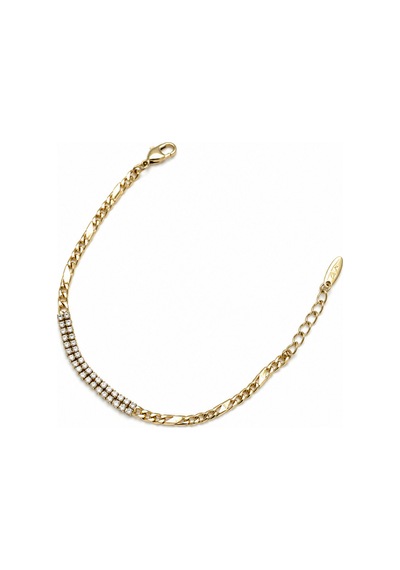 Balenbi Jewelry Kadın 14k Gold Renk Zirkon Taş Detaylı Figaro Zincir Çelik Bileklik 1177 Altın