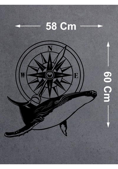 Balina Ve Pusula Sticker - Araba Oto Motosiklet Karavan Cam Sticker - 00082 60 Cm