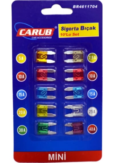 Carub Bıçak Sigorta Mini, Set Karışık 10'lu