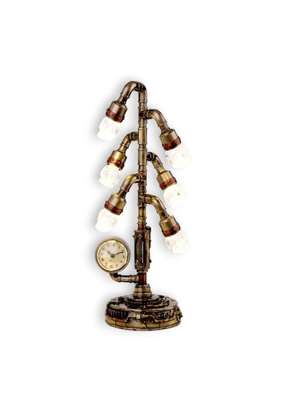 Veronese Steam Punk Kuru Kafa Işıklı Masa Saati Figür 14x43cm