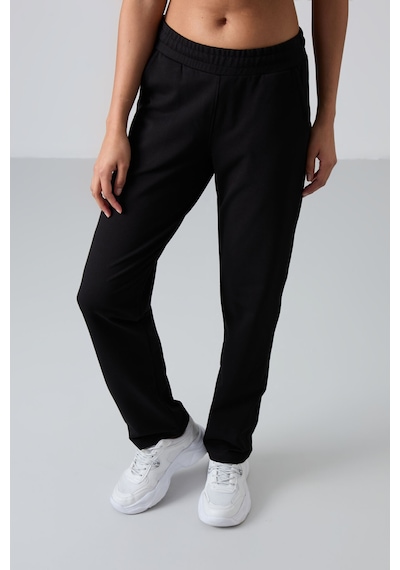 Tommy Life Siyah Yüksek Bel Cepli Rahat Form Klasik Paça Kadın Eşofman Alt - 94584 Siyah