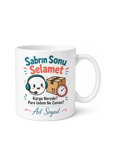 Pazaryeri Müşteri Hizmetleri Kargo Gecikmesi Para İadesi Sabır Temalı Kupa Bardak Hediye Beyaz / Çok Renkli