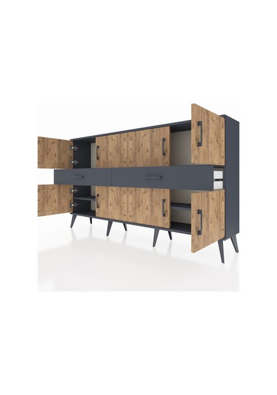 Arges Konsol 4 Raflı 2 Çekmeceli 8 Kapaklı 176x30x99 Antrasit-çam Antrasit-çam/antrasit