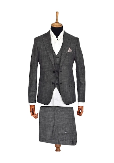 Suitmen Erkek Silim Fitt Çift Yırtmaçlı Yelekli Takım Elbise Bgl-st03413 Füme