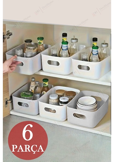 6 Adet 3.5 Litre Dolap Içi Ve Buzdolabı Düzenleyici, Banyo, Mutfak Organizer Sepet Seti - Beyaz