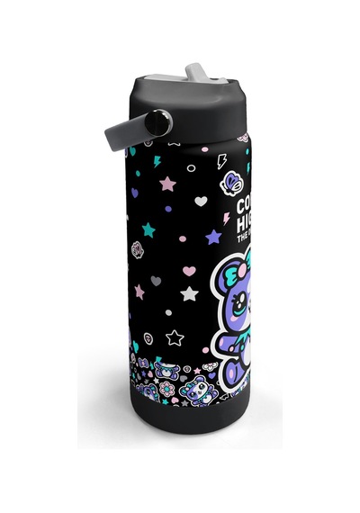 Coral High Siyah Ayıcık Desenli Katlanır Ağızlıklı Çelik Termos 650 Ml 38324 Siyah