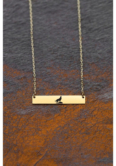 Bozkurt Temalı Dikdörtgen Motifli 14 Ayar Altın Plakalı Zincirli Hediyelik Kolye-484sembol Bozkurt