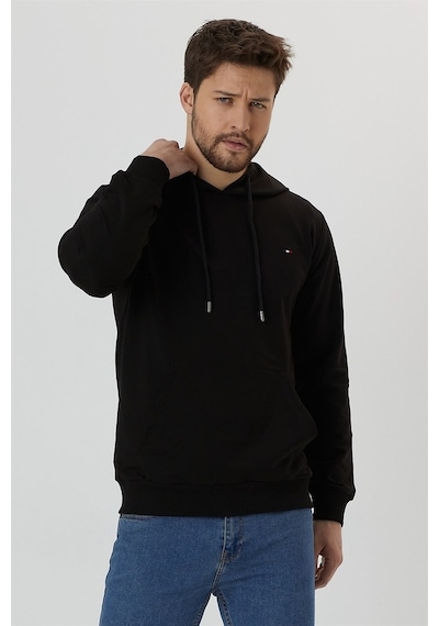 Mmetalic Erkek Siyah Kapüşonlu Nakış Detaylı Sweatshirt