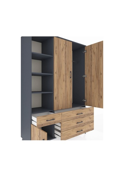 Hyperion Dolap 5 Raflı 4 Çekmeceli Tek Askılı 132x44x195 Antrasit-çam/çam Atlas Çam/atlas Çam Hyperion Dolap 5 Raflı 4 Çekmeceli Tek Askılı 132x44x195 Antrasit-çam/çam Atlas Çam/atlas Çam