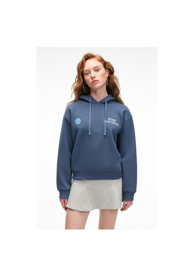 Grimelange SLOPANE Kadın Rahat Kesim Kapüşonlu Baskılı Lacivert Sweatshirt