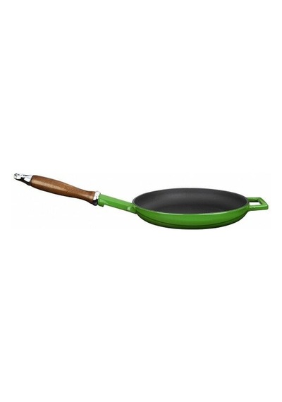 Lava Döküm Yuvarlak Kızartma Tavası Çap Ø 24cm Döküm Demir Ahşap Saplı. - Yeşil Yeşil
