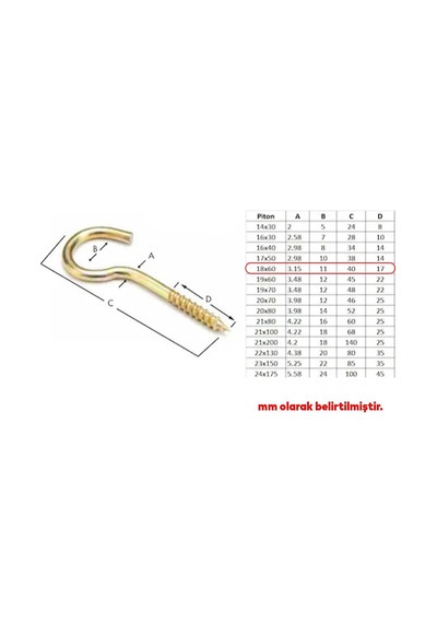 Lexroo Metal Piton Vidalı Gerdirme 18x60 Çekme Kaldırma Tavan Açık Ağız Kancalı Avize Asma Kiti 5 Diğer