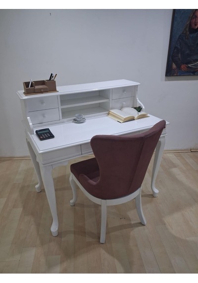 Çalışma Masa Sandalye 90659 Model Parlak Beyaz Lake Boyalı Masa Gökyüzü Sandalye Beyaz