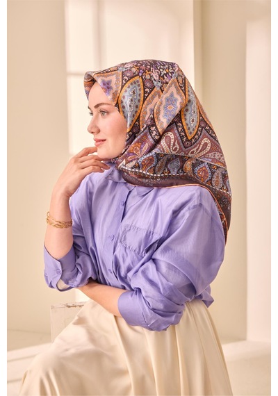 Silk Home Twill İpek Eşarp 11476-25 Acı Kahve, Turuncu, Mavi, Mor, Beyaz