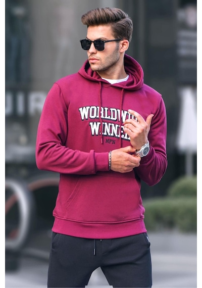Madmext Bordo Baskılı Kapüşonlu Sweatshirt 6149-bordo Bordo