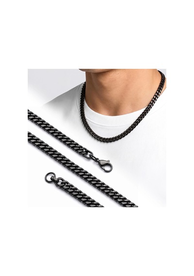 Moncuk Design Çift Örgü Erkek Çelik Kolye 7x3mm 55cm Siyah 3351eck025