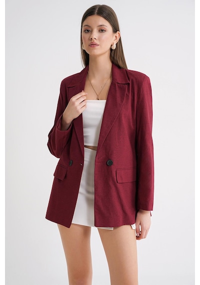 Mixray 4685 Kadın Kruvaze Keten Ceket Bordo