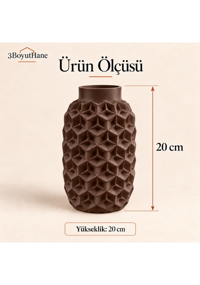 Dekoratif Vazo 20 Cm Geometrik Desenli Kuru Çiçek Ve Pampas Vazosu Kahverengi