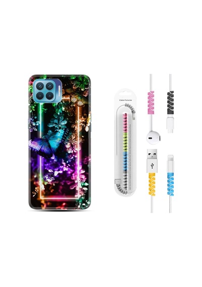Oppo Reno 4 Lite Kılıf Kablo Koruyuculu Butterfly Neon 1684