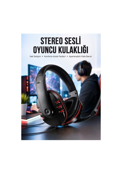 Batutech Oyuncu Kulaklığı Kulak Üstü Kablolu Stereo Mikrofonlu Yumuşak Kulak Yastığı Yeni Nesil Tak