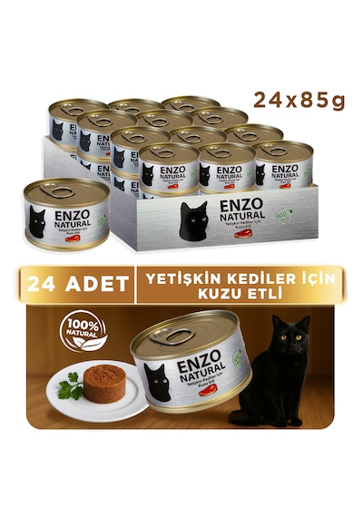 Enzo Natural Kuzu Etli Konserve Yaş Kedi Maması 85 Grx24