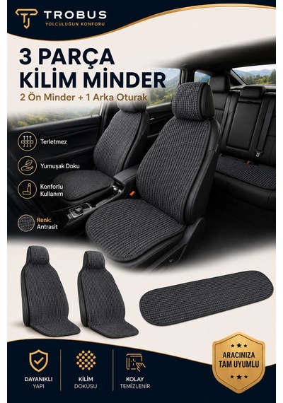 Hyundai Elantra 2016-2020 Üniversal Örme 3 Parça Minder Terletmez Kaymaz Taban Füme