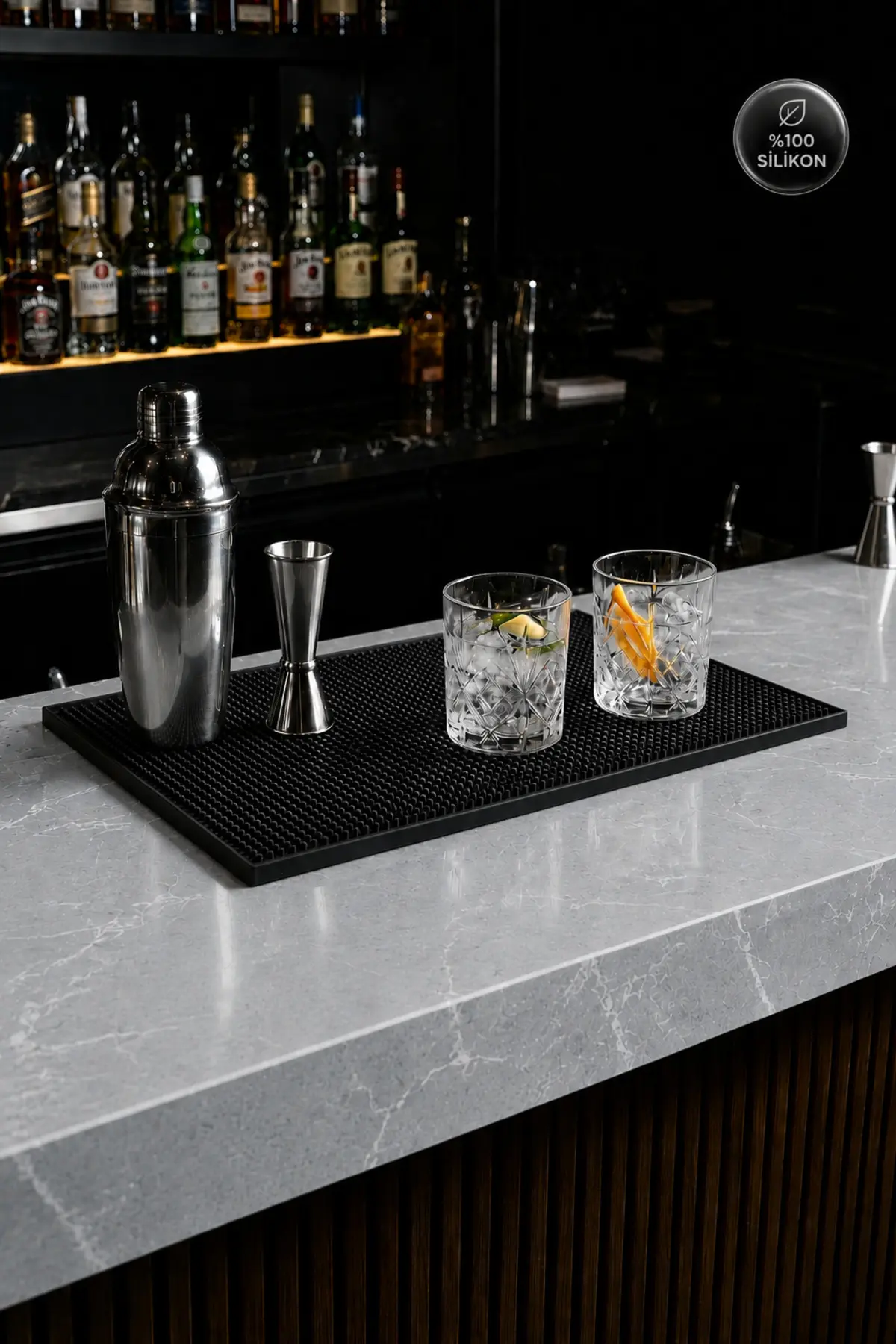 Bar Mat 60x30 %100 Silikon Kaymaz Tezgah Koruyucu Mutfak / Kafe / Bar Siyah