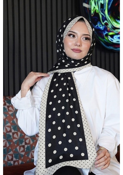 Afvente Puantiye Desen Siyah Soft Pamuk Şal Diğer