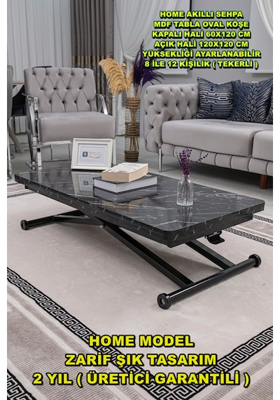 Home Üst Tabla Mdf Siyah Mermer Oval Köşe Alt Ayak Siyah
