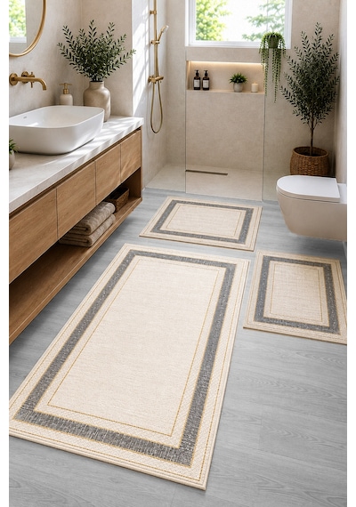Bestie 60x100 50x60 50x60 Kaydırmaz Tabanlı 3'lü Banyo Paspas Seti Takımı 3lü