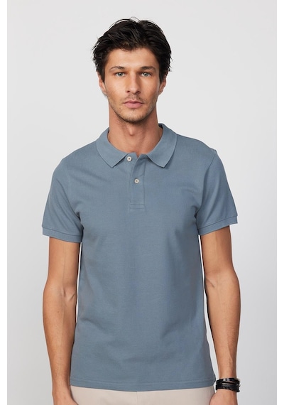 Tudors Erkek Slim Fit Dar Kesim Pamuk Mavi Polo Yaka Tişört-32728 Mavi