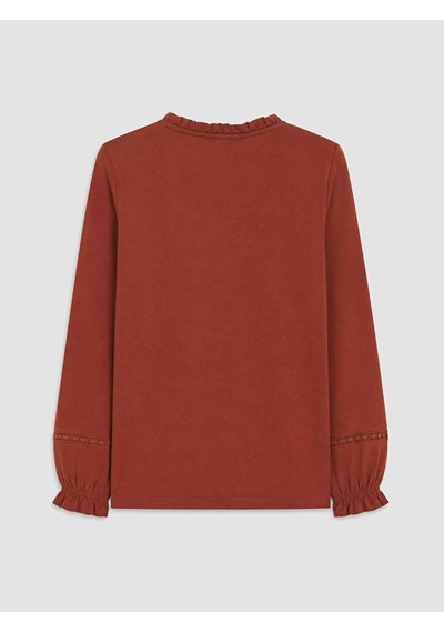 LC Waikiki Lcw Grace Turuncu Fırfırlı Bisiklet Yaka Nakışlı Bluz Burnt Orange