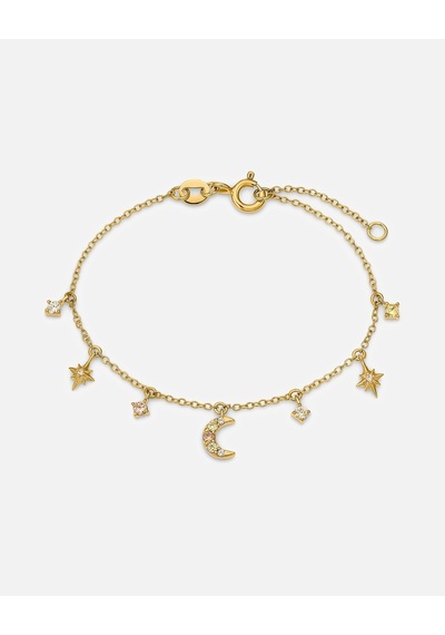 Stylish 925 Ayar Gümüş Armband Güneş Ay Ve Yıldızlarla Çocuklar Için Özel Tasarım Altın