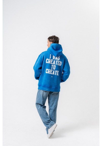 Respire Erkek Create Baskılı Kapüşonlu Oversize Hoodie Mavi