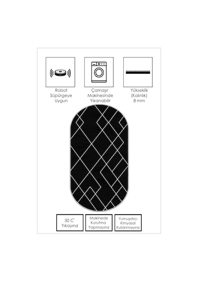 West Home Dijital Baskı Yıkanabilir Kaymaz Taban Leke Tutmaz Oval Mutfak Halısı Salon Halısı Ve Yolluk Wh 533 Black Oval