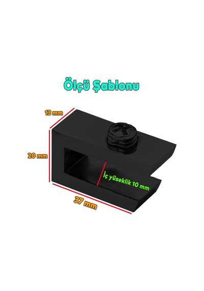 Badem10 Cam Tutucu Ahşap Raf Tutucu Cam Etejeri Metal U Tipi Mat Siyah Metal Vidalı 4 Adet Aahşap