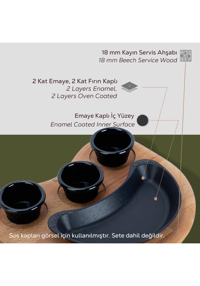 Lava Fajita Tabağı Böbrek Form Siyah Mat Ahşap Stand 10 X 20 Cm Siyah