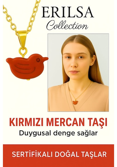 Erilsa Sertifikalı Kuş Model Kırmızı Mercan Kolye Özgürlük,  Ve Çok Renkli