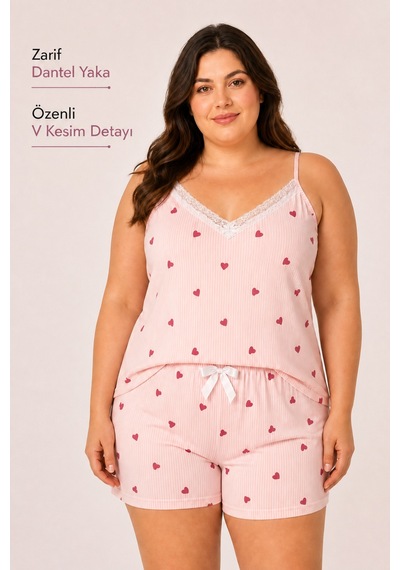 Bravie Kadın Büyük Beden İp Askılı Yakası Dantelli İnce Çizgili Kalp Desenli Yazlık Pijama Takımı Turuncu Bravie Kadın Büyük Beden İp Askılı Yakası Dantelli İnce Çizgili Kalp Desenli Yazlık Pijama Takımı Turuncu