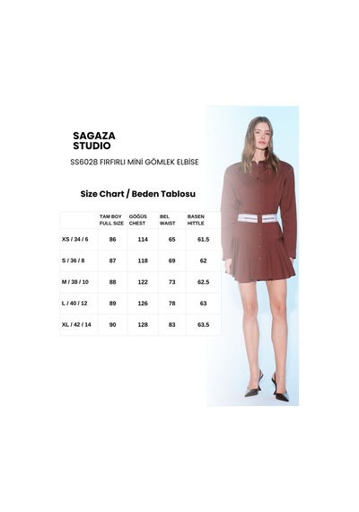Sagaza Studio Ss6028 Eteği Pileli Gömlek Elbise Kahverengi