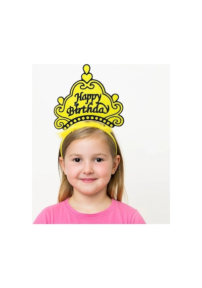 Sarı Happy Birthday Prenses Tacı Doğum Günü Taç Aksesuarı Çok Renkli