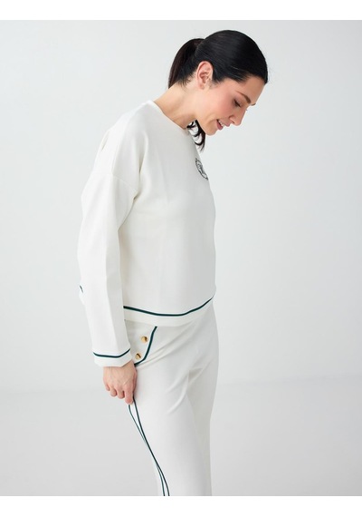 Jimmy Key Kırık Beyaz Yuvarlak Yaka Uzun Kollu Desenli Sweatshirt 6sw237189106