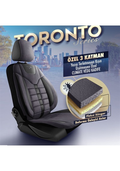 Panda Toronto Serisi Süet Kumaş Oto Koltuk Kılıfı - Füme - Siyah