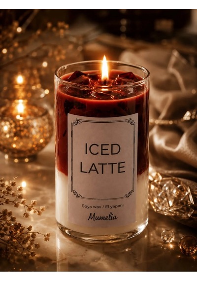 Mumelia Latte Serisi - Doğal Soya Cam Bardak Tasarım Mum - Iced Latte .