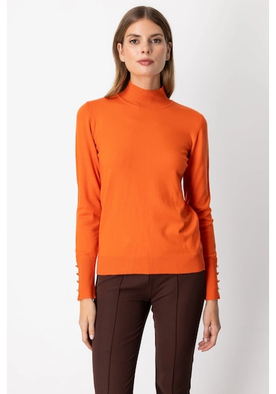 On Fashion Kadın Dik Yaka Basic Oranj Kazak 63514 Turuncu