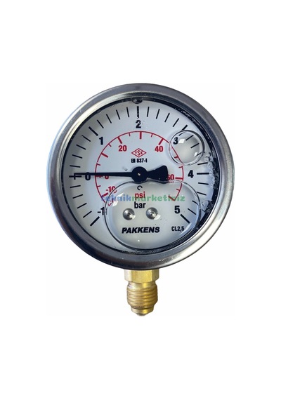 63Mm -1 +5 Bar 1 4" Alt Çıkış Gliserinli Manovakummetre Pakkens