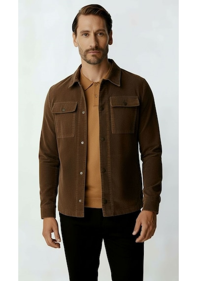 Kahverengi Kadife Erkek Mont Modern Hafif Mevsimlik Mont-25952