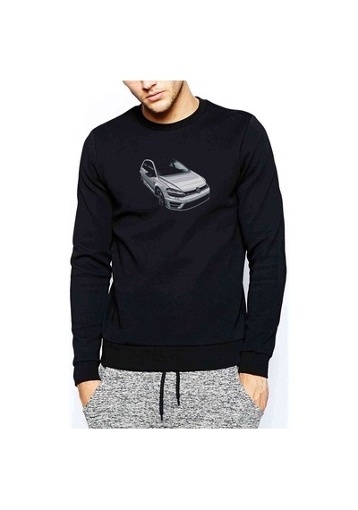 Vw Golf R Baskılı Siyah Erkek Örme Sweatshirt