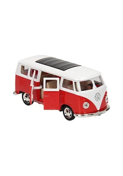 Hobbiez Lisanslı Volkswagen T1 Kapıları Açılabilir Model Diecast 1/32 Ölçek Metal Standlı Araç Kırmızı